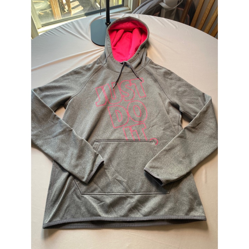 Nike Dri-FIT Hoodie Gray Pink Just Do It Pullover Sweatshirt 821888-066 Womens S